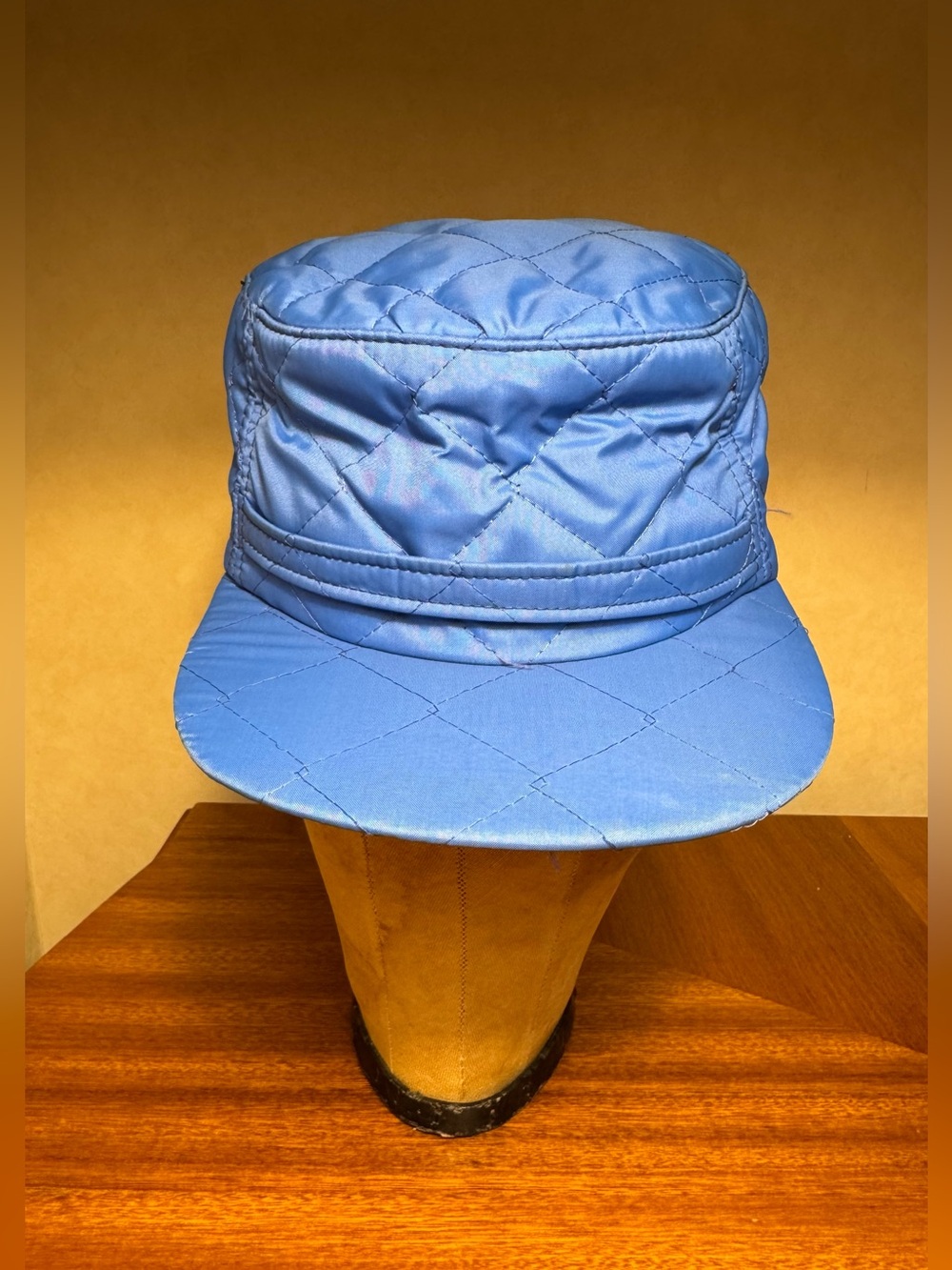 Vintage 60s 70s Blue Quilted Nylon Work Cap Hat Union Made Size 7 1/8